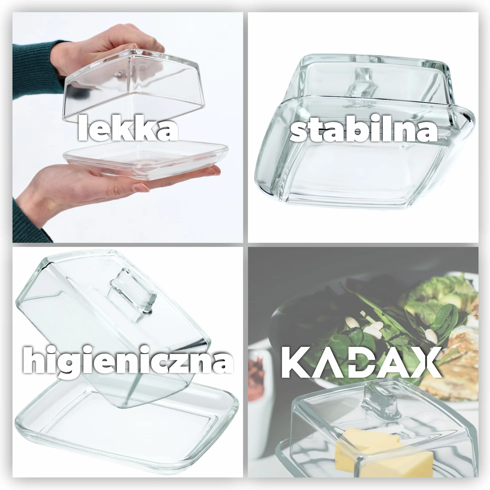 KADAX Burriera in Vetro con Coperchio e Manico - Trasparente 476 g - Per Conservare il Burro a Tavola - Chiusura Ermetica Mantiene Aroma e Protegge da Insetti