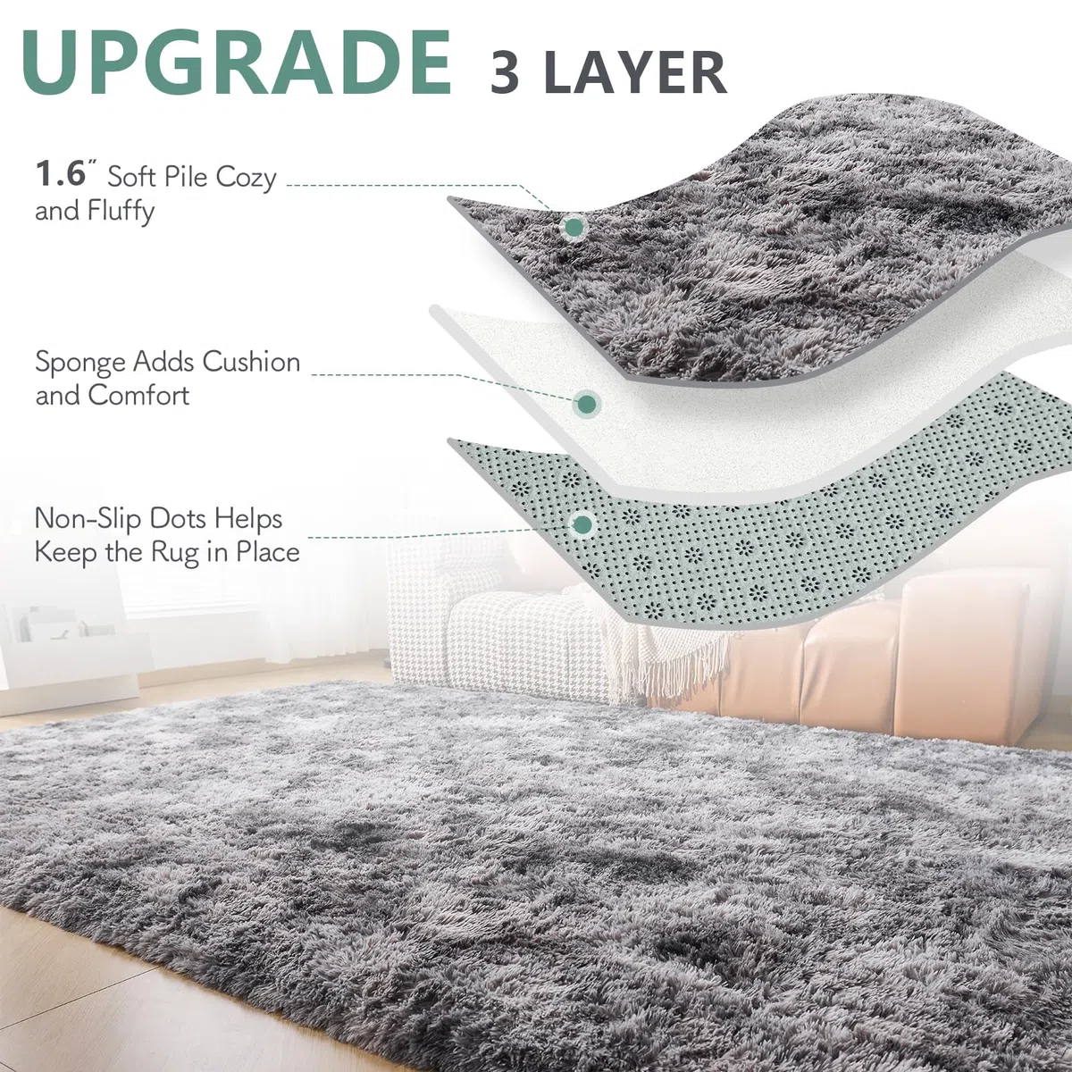 CHOSHOME Tappeti Per Soggiorno Tappeto Grande Super Soffice e Soffice Che Non Perde Peli Tappeti Shaggy Motley Tappeto Tie-dye Tappeti Moderni per Interni per Camere da Letto Grigio Scuro 150x240cm