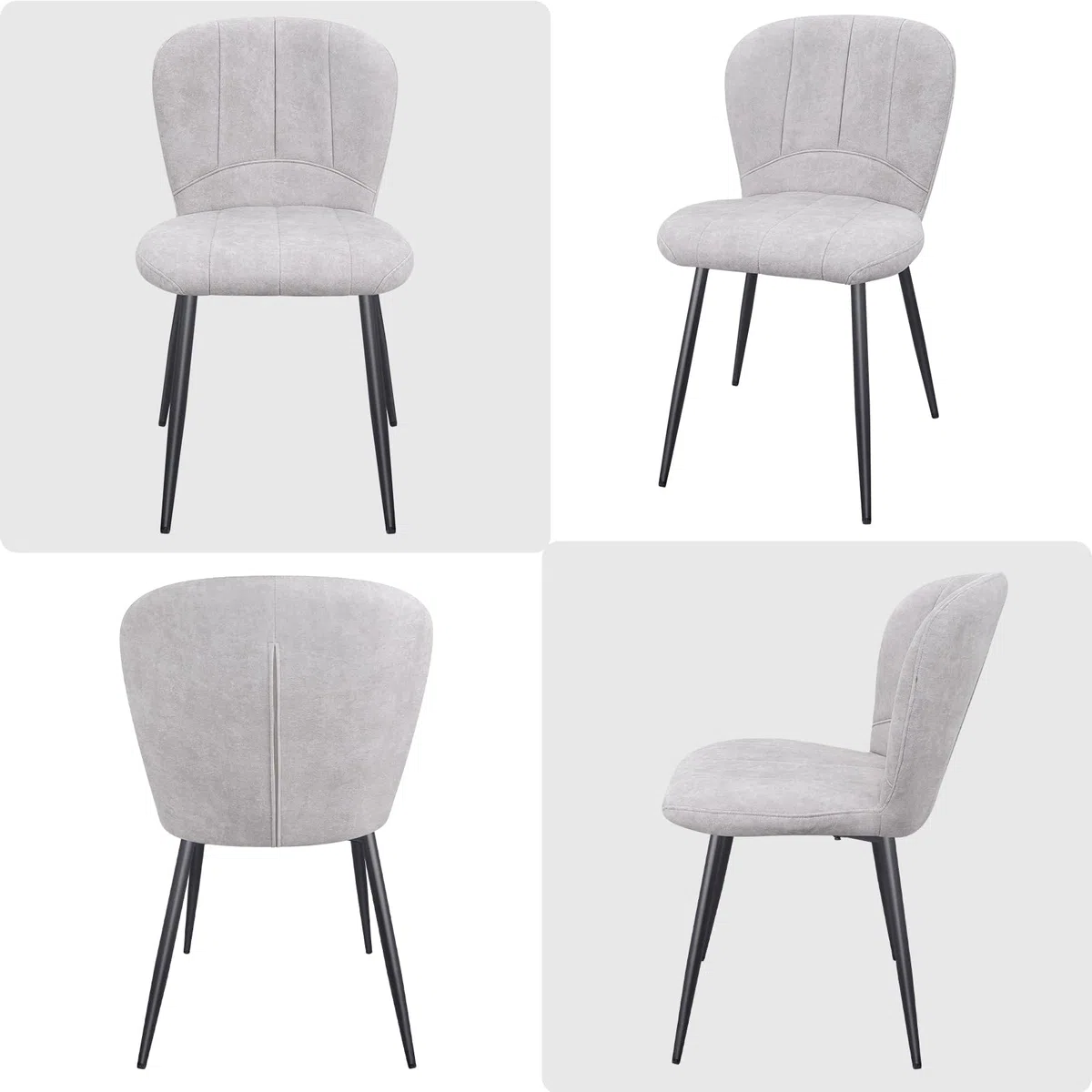Set di 6 Sedie Sala da Pranzo, Sedie da Cucina, Sedia Imbottita, Schienale in Tessuto con Gambe in Metallo Nero per Sala da Pranzo, Cucina, Grigio Pallido.