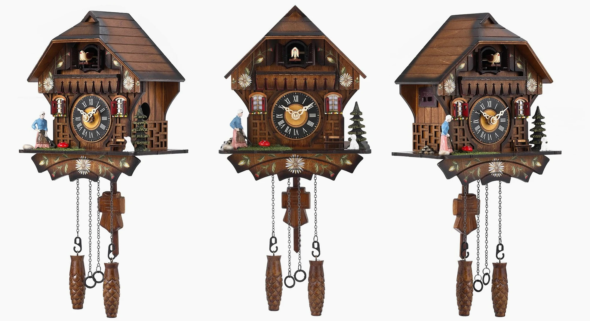 Kintrot Orologio a cucù tradizionale della Foresta Nera artigianale in legno orologio da parete al quarzo con 12 melodie