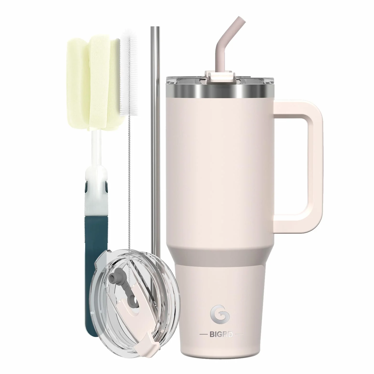 BIGRD Borraccia Termica 1.2L (1200ml) con Cannuccia e Manico - Acciaio Inox Doppia Parete Isolata Sottovuoto, Antigoccia, Senza BPA, per Caffè, Palestra, Ufficio e Viaggio (colore della pelle)