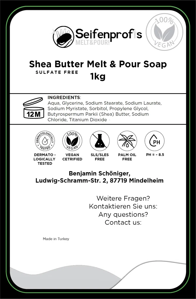 Seifenprofis - Burro di karitè - 1kg, senza SLS + SLES, sapone alla glicerina, sapone grezzo, base per sapone per colata di sapone, 100% vegano