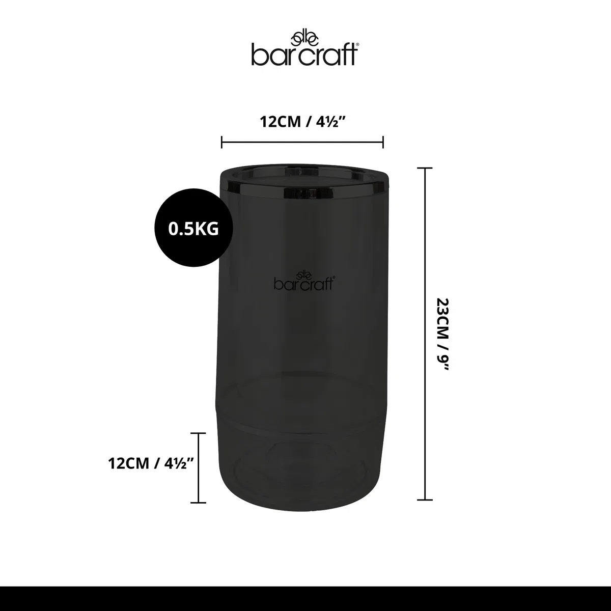 BarCraft Refrigeratore Isolato, Bottiglia Singola, Acrilico con Dettagli Cromati, 12 x 12 x 23cm, Trasparente/Acciaio