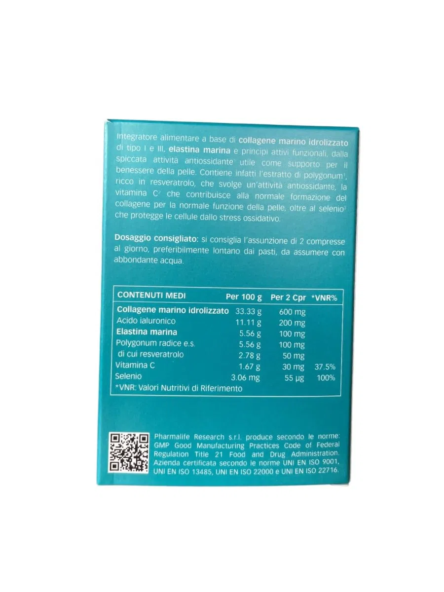 Collagenat No-Age Tabs Beauty skin formula Pharmalife integratore con Collagene di tipo I e III, acido jaluronico, elastina marina, Resveratrolo, Vitamina C e Selenio