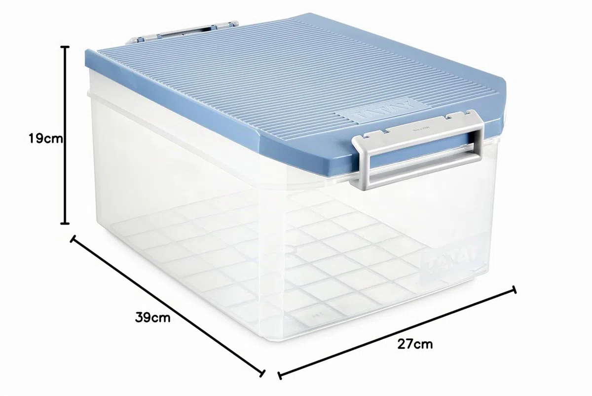 TATAY Scatole Plastica con Coperchio 14 L Multiuso - Classic | Coperchio con Cerniera Incluso | Manici Ergonomici in ABS | Design Impilabile e Resistente | Plastica BPA Free | 27x39x19 cm, Blu