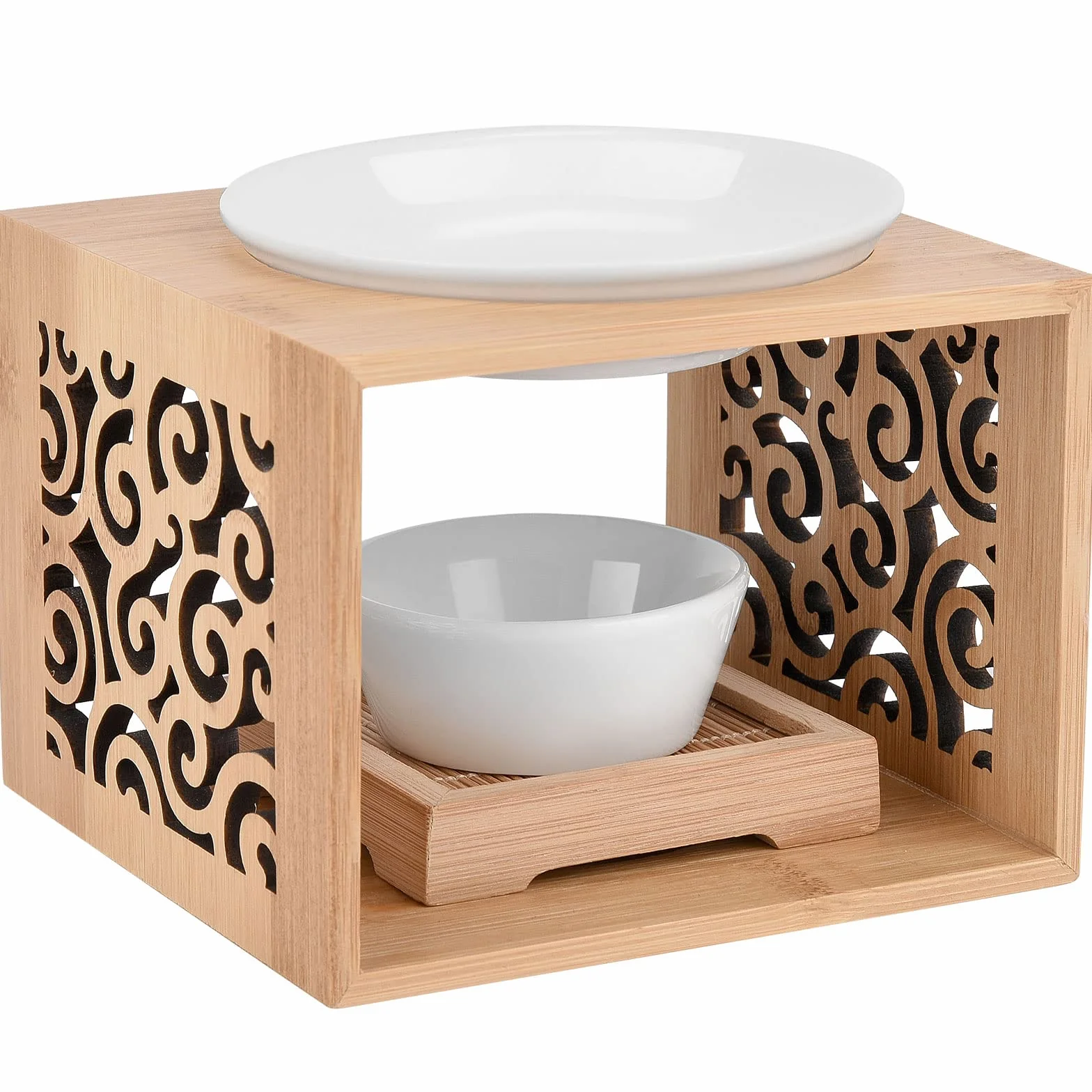 Lampada aromatica di bambù, lampada aromatica in ceramica, bruciatore di olio essenziale, cera fusa, lampada aromatica con portacandele decorativo, diffusore di aromi per la casa, ufficio,