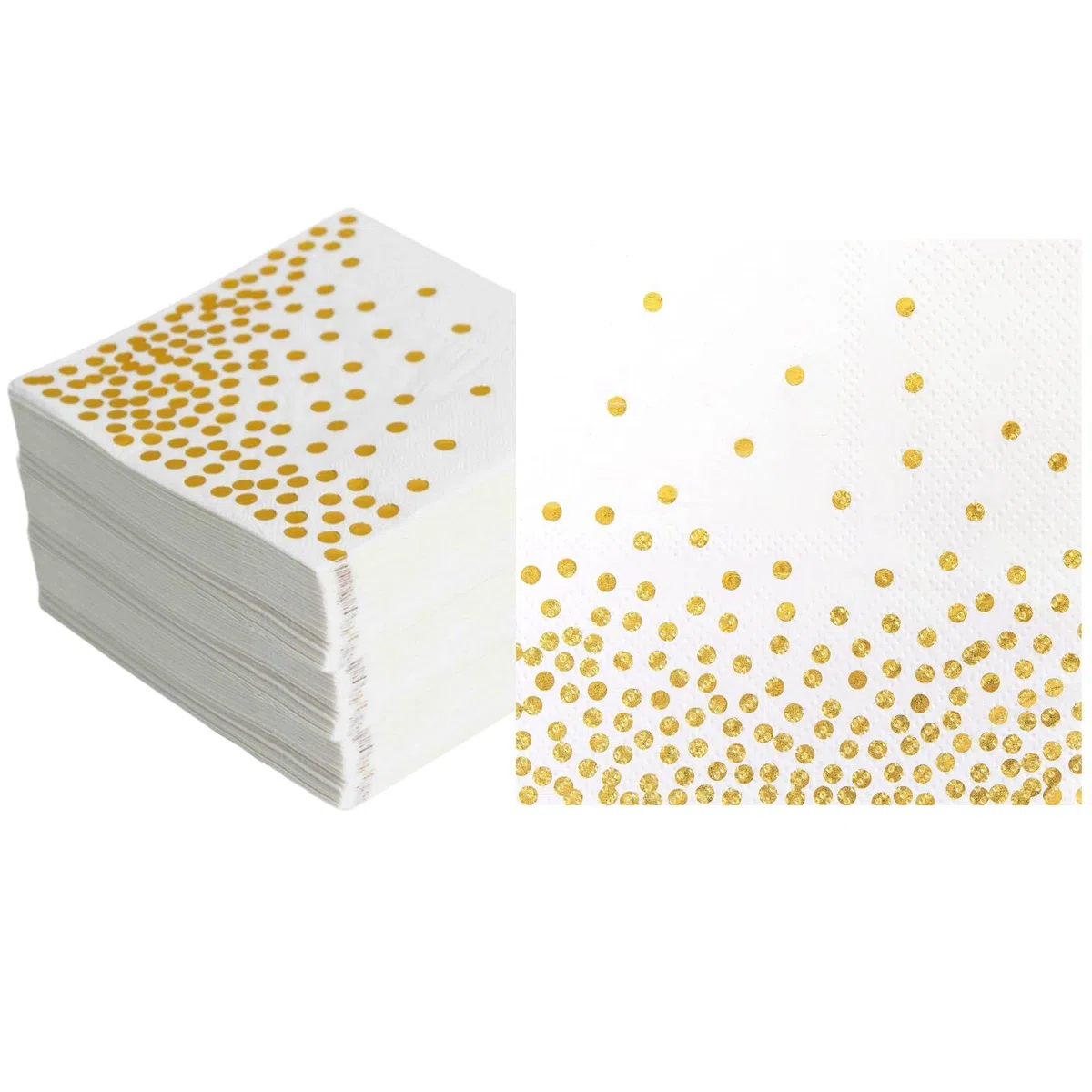 CEILIWEN Tovaglioli Bianchi e Oro - Confezione da 100, 33 x 33 cm - Per Cocktail, Feste di Compleanno e Bambini