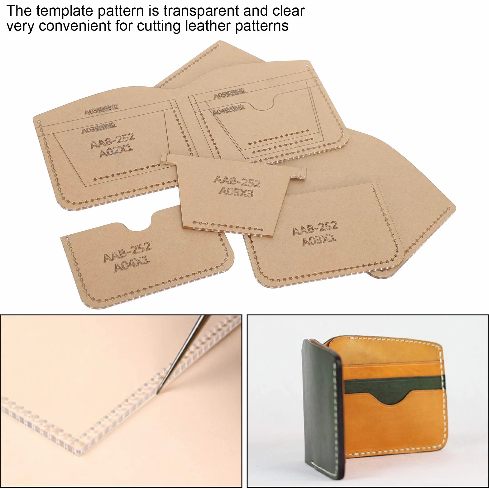 Modello Acrilico Stampo per Borsa in Pelle Articoli in Pelle Stencil Modello Portafoglio Strumenti Corti 5 Pezzi Prodotti in Pelle Fungo Articoli in Pelle Trasparente Vernice
