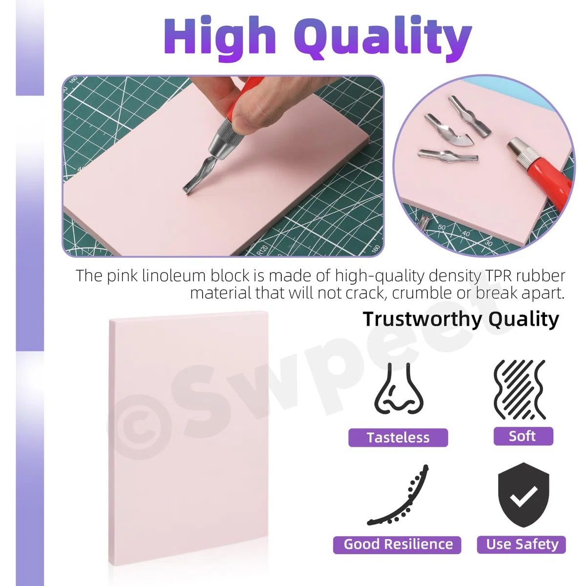 Swpeet 8Pcs Rubber Stamp Carving Strumenti con Linoleum Block Assortimento Kit, Stampo Making Kit Rubber Block Stamp Maker Forniture per Stampa DIY, Stampa e Più Artigianato