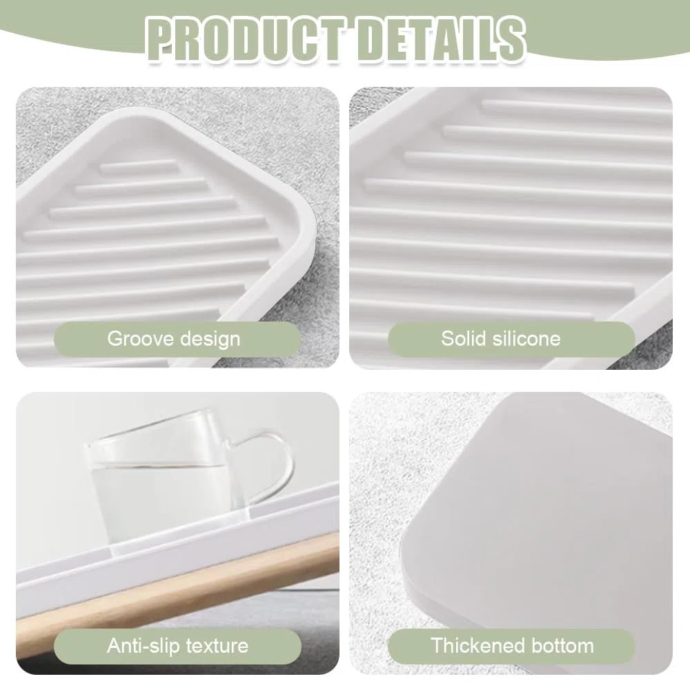 2 Pezzi Organizer Lavello Silicone 23 X 9 X 1.5 CM,Tappetino Scolapiatti Silicone,Porta Spugne Bagno,Organizer Lavandino Bagno,Contenitore per Spugne Cucina per Spazzola, Spugna - Bianco