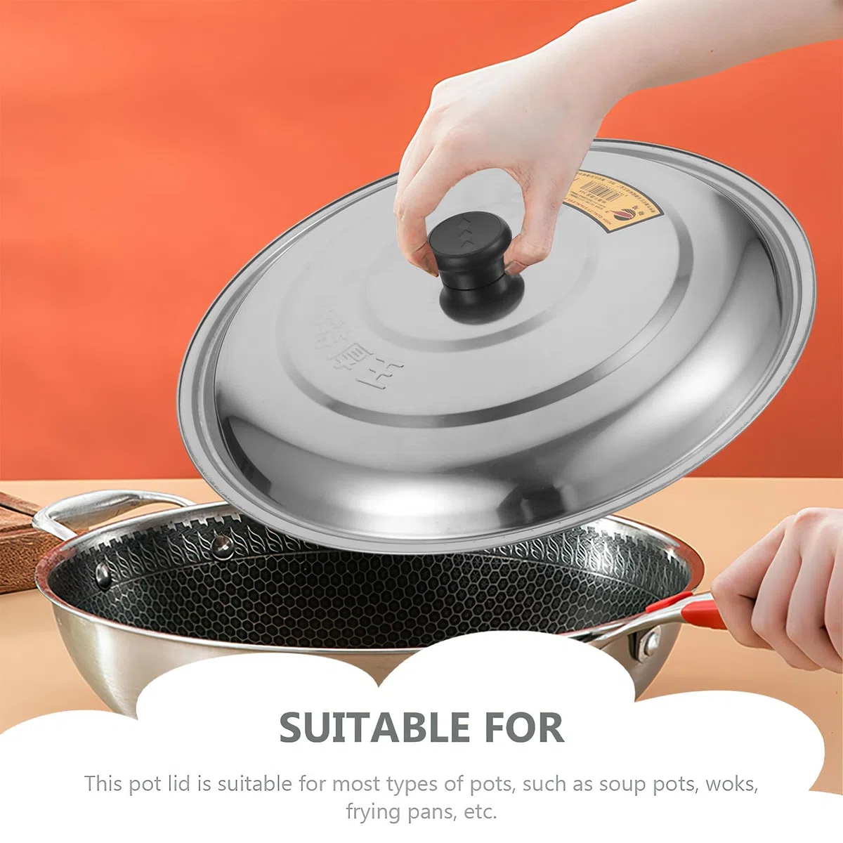 Coperchio per Padella Multifunzione in Metallo Antiruggine 33 CM Copertura Rotonda per Uso Quotidiano in Cucina