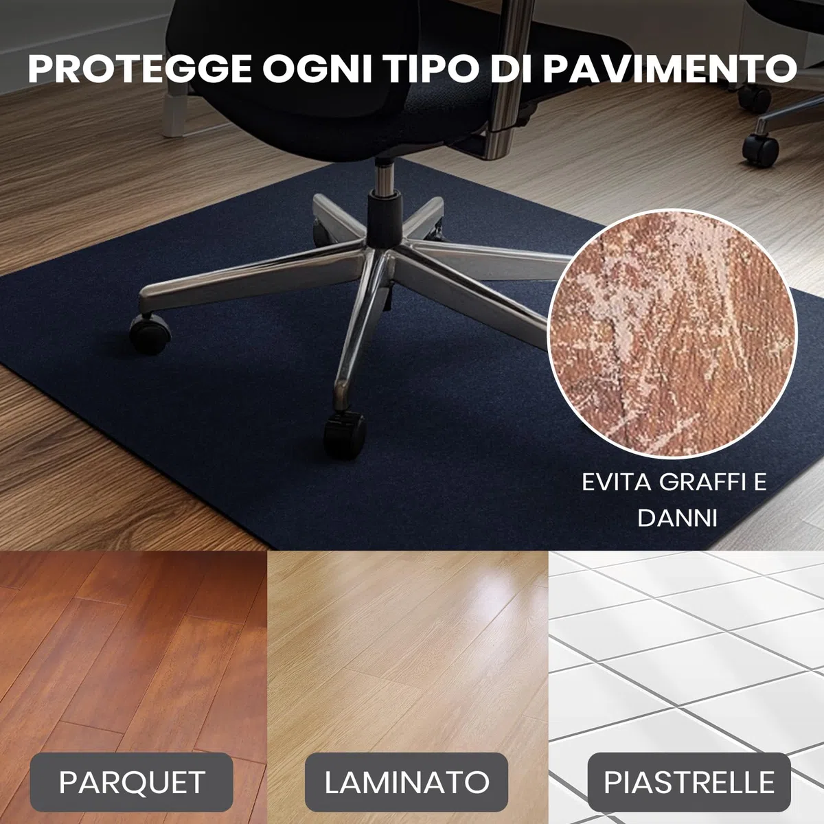 COSYLAND Tappeto Sedia Ufficio antiscivolo e silenzioso - Tappeto per Sedia con Ruote resistente ai graffi e facile da arrotolare (Blu Reale)