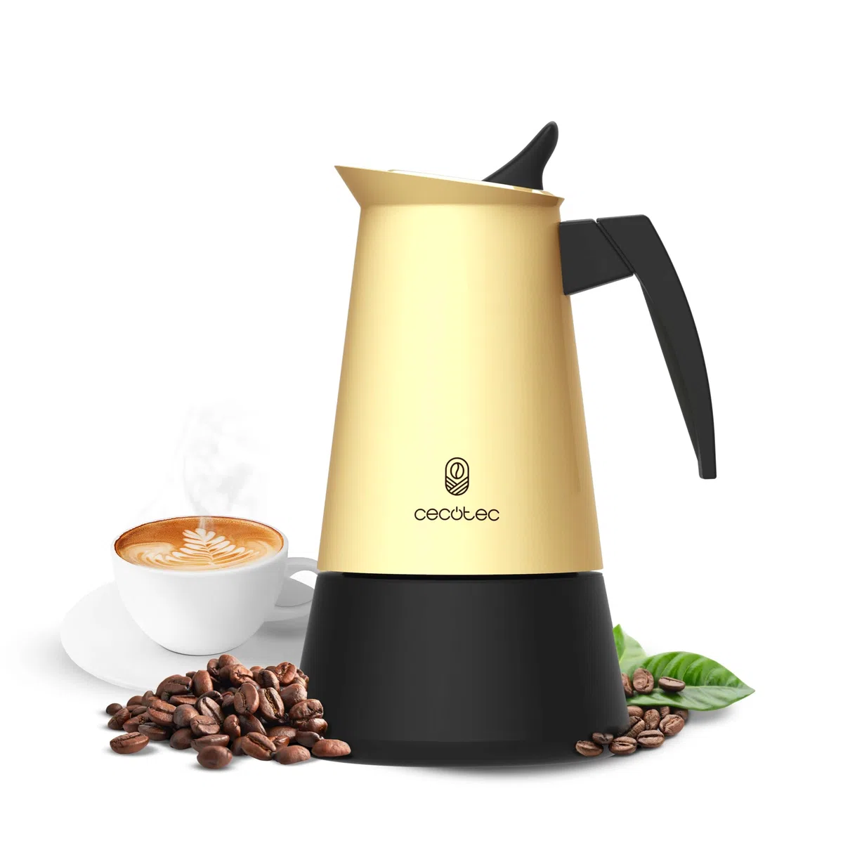 Cecotec Caffettiera Moka Express Piccolina 400 Beige. 200ml, 4 Tazze di Caffè, Acciaio Inox, Adatta Tutte le Superfici, Filtro Premium, Valvola di Sicurezza, Manico Termoresistente, Design Elegante