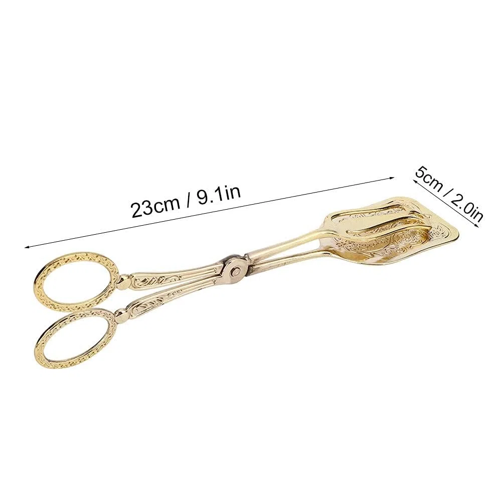 Pinze da portata, 2 pinze per pane, clip per buffet di cibo, posate per insalata, clip per bistecca vintage in lega di zinco per catering (Oro)