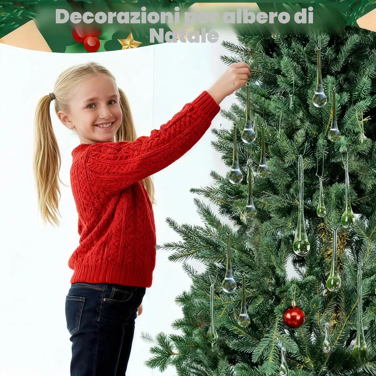 DAHI 12 Pezzi Set di decorazioni per albero di Natale, ghiaccioli in vetro, da appendere, Gocce di ghiaccio, palline di Natale in vetro (10x2cm).