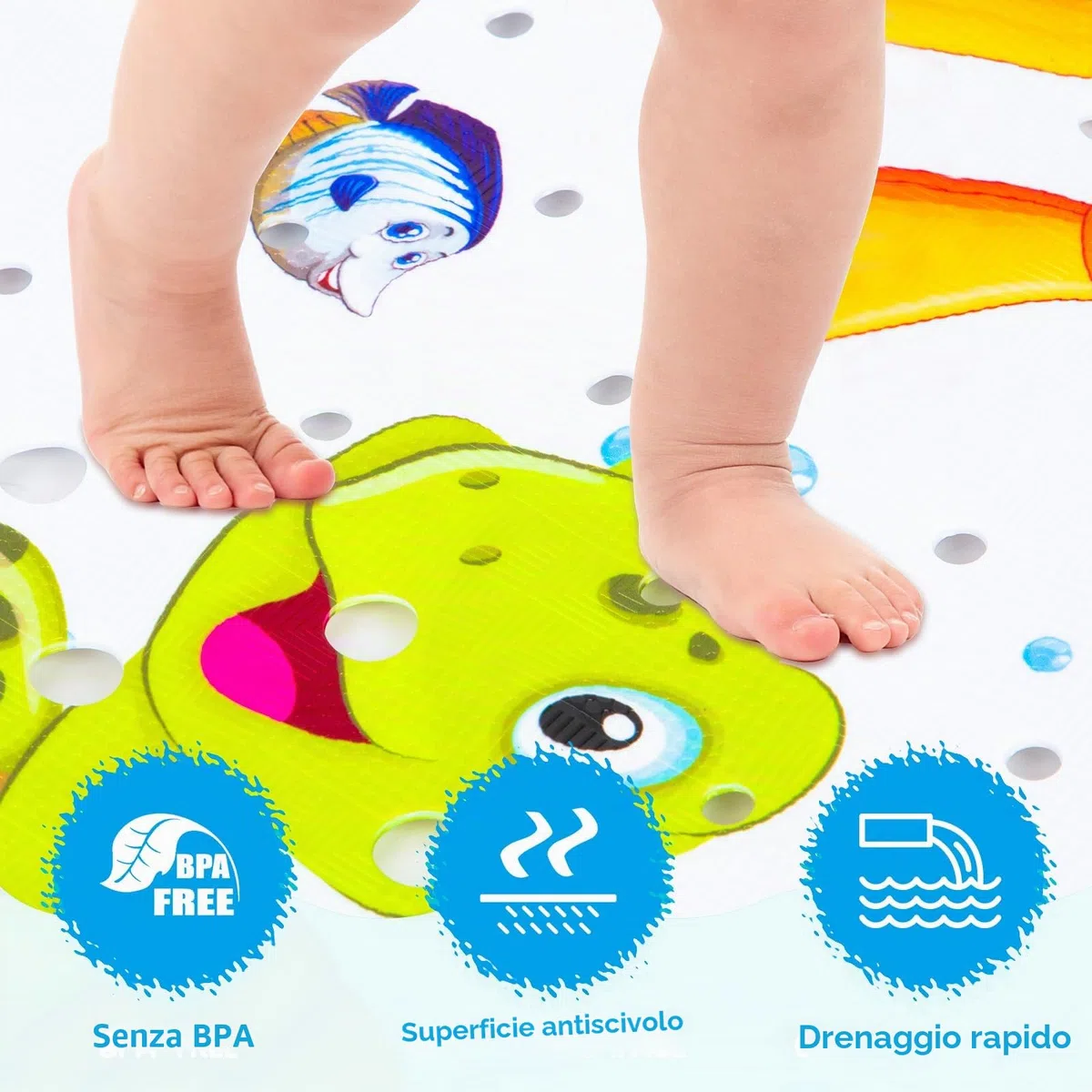 Tappetino Doccia Antiscivolo, 100 x 40cm Tappeto Antiscivolo Bambini per Vasca da Bagno, Doccia, Resistente Alla Muffa e Lavabile in Lavatrice-Senza BPA (C)