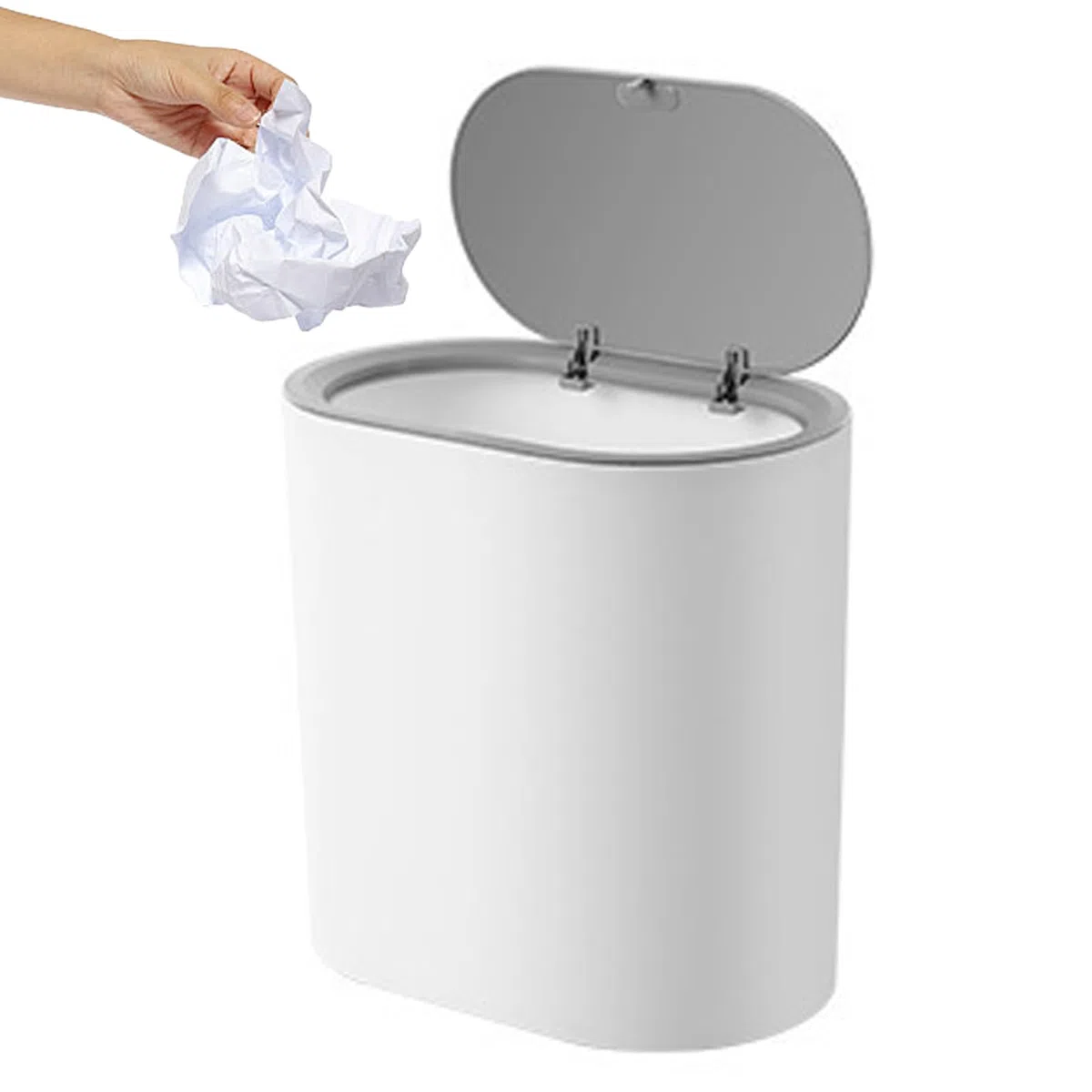 Pattumiera, Pattumiera da bagno con coperchio, Cestino per rifiuti superiore con pressa per pattumiera, Per bagno e piccoli spazi, Eleganti bidoni della spazzatura sottili Spazi compatti Cestino