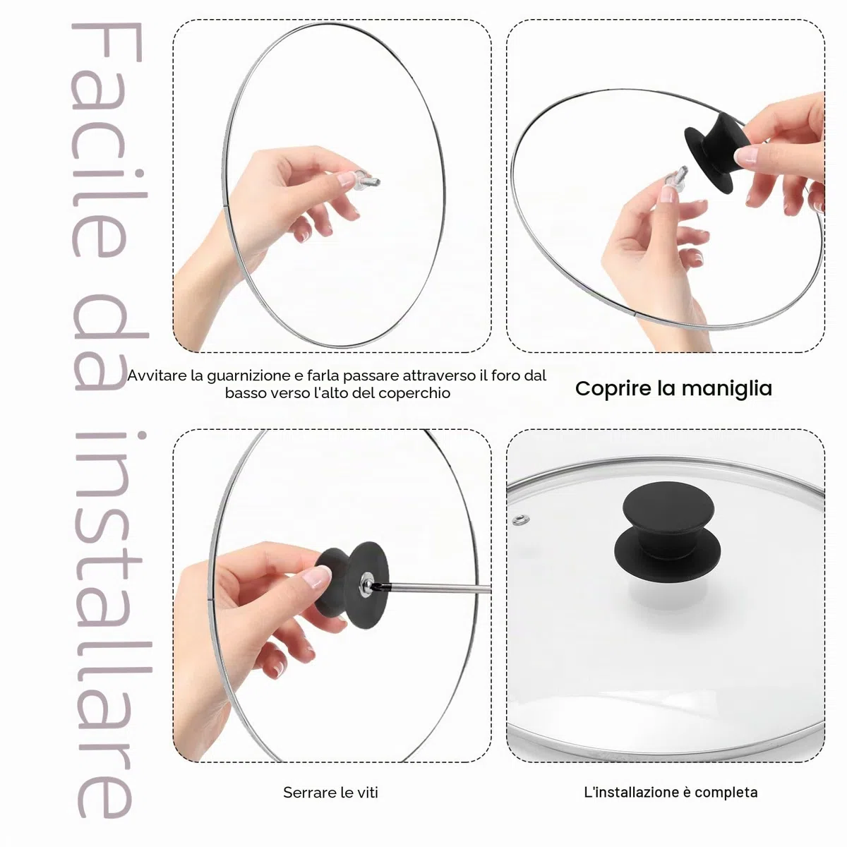 4 manopole per coperchio della pentola, pomelli di ricambio, coperchio in silicone, pomello di ricambio per coperchio in vetro con foro, per stoviglie da cucina