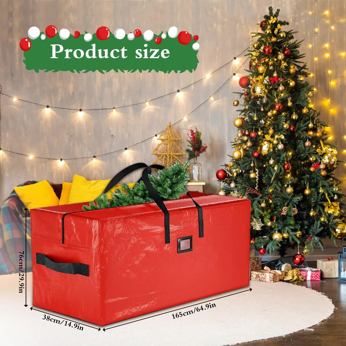 Custodia per Albero di Natale,Impermeabile con Manici e cerniera, sacco Borsa Grande e Resistente, porta albero di natale165x38x76 cm(rosso)