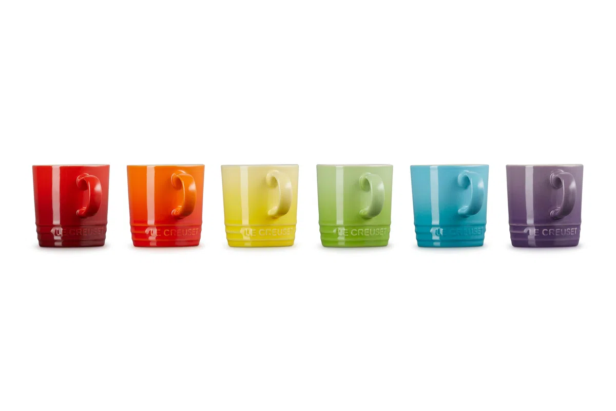 LE CREUSET Set 6 Tazze Espresso in gres vetrificato, 100 ml Ciascuna, Multicolore Arcobaleno, 79114108359030