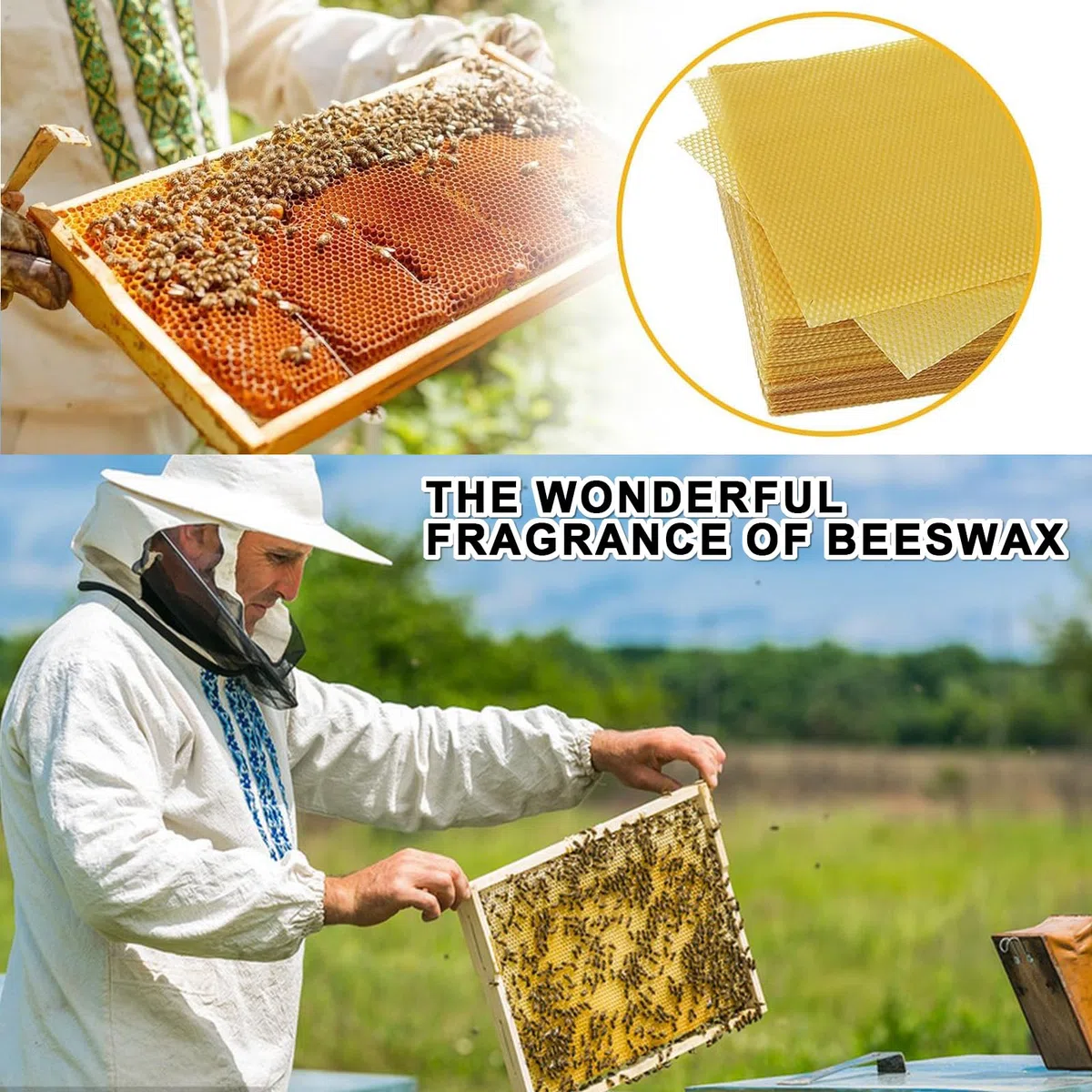 Cera d'api naturale 40 fogli 13x9cm fogli cera api pura colore giallo miele ideale per apicoltura creazione candele artigianali e fai da te