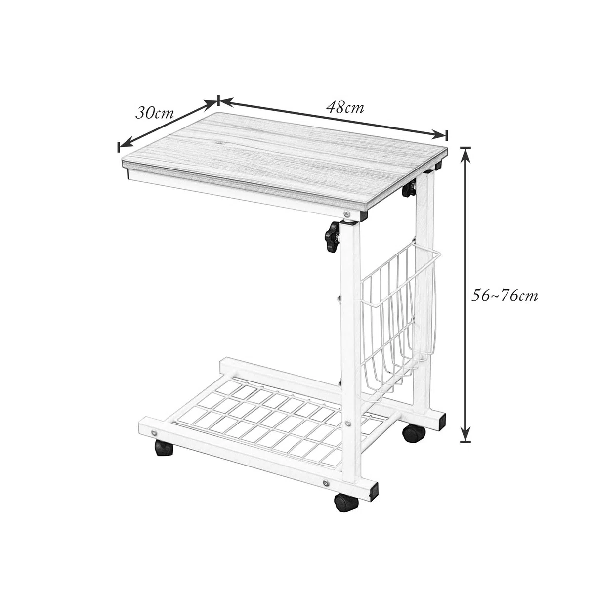 sogesfurniture End Table,Portatile Tavolo Laptop con Ruote,Tavolino,Compatto Tavolo per PC Notebook Tavolino per caffè Tavolino da Scrivania,Altezza Regolabile,Quercia BHEU-C6-OK
