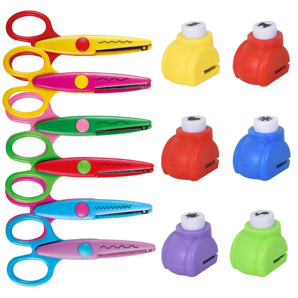 Forbici Artigianali per Bambini Set 6 Pezzi Seghettate con Punzonatrice per Carta