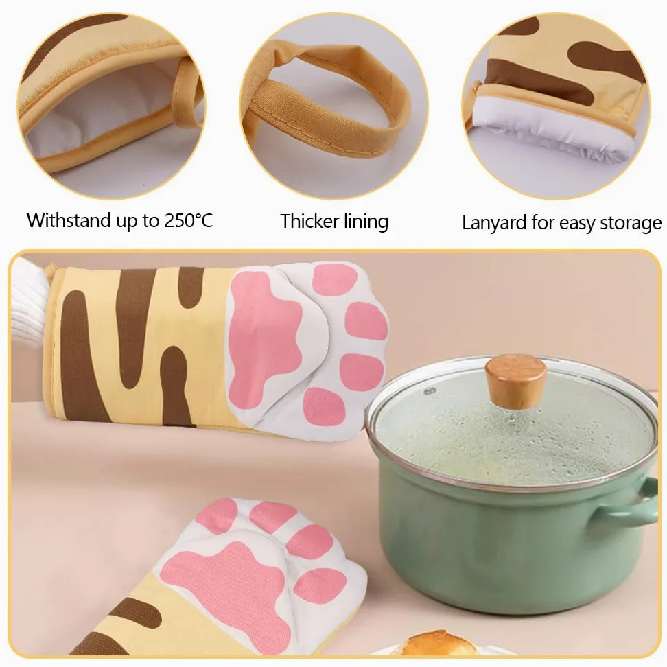 1 Coppia Guanti da Forno in Cotone Gatto, 31cm Guanti da Forno | Cotone Spesso, Forma di Zampa di Gatto, Alte Temperature, Adatti a Forno e Microonde, Utensili da Cucina