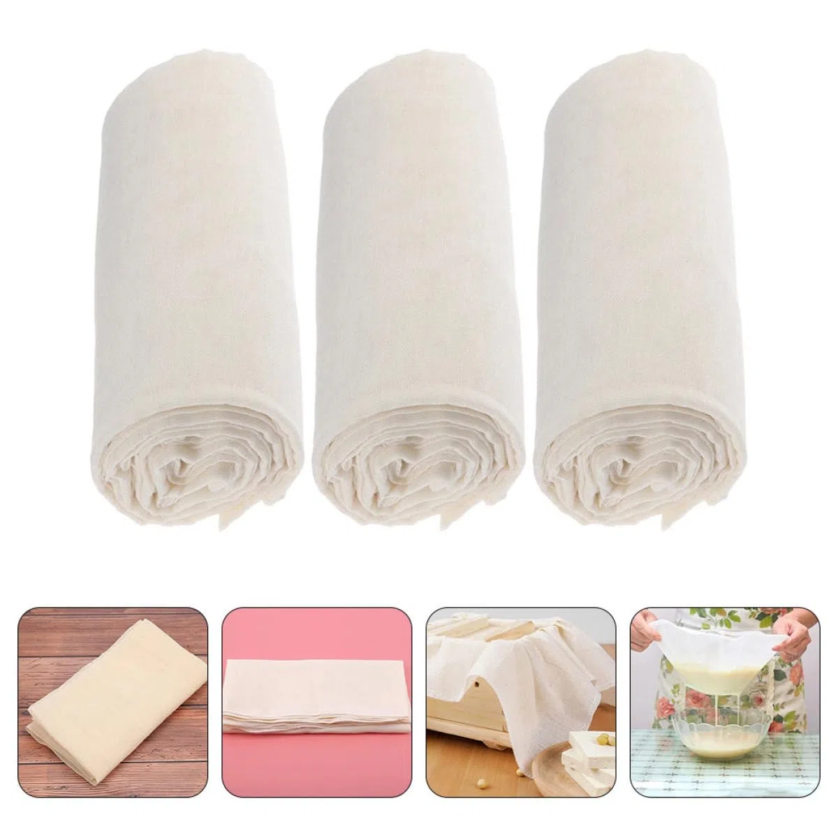 Generico Garza Filtrante per Cucina 3 Pezzi 100X90 CM in Cotone Naturale, Panno per Filtrare Formaggio e Yogurt Greco, Tessuto Mussola per Uso Alimentare