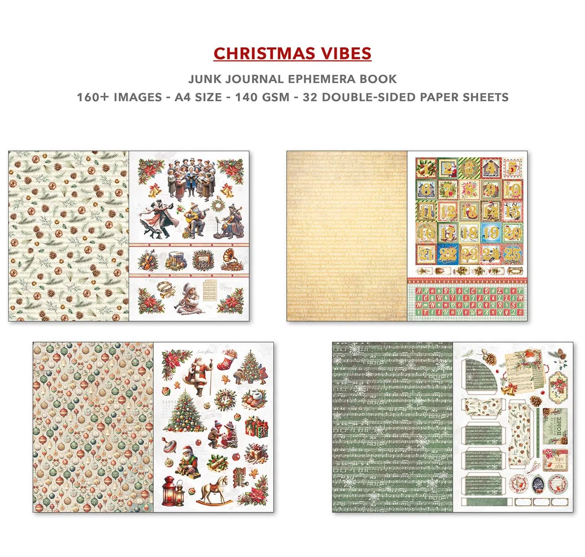 Ciao Bella Junk Journal Ephemera Book - Collage,Scrapbooking, Card Making (Christmas Vibes)