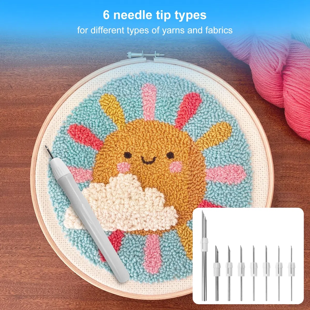 Lechengjia 15 Pezzi Punch Needle Kit, Ago Magico per Ricamo con Manico Kit Set, Kit di Aghi da Ricamo Regolabili per Strumento per Ago da Punch-1.2/1.5/2/2.5/3/5 mm
