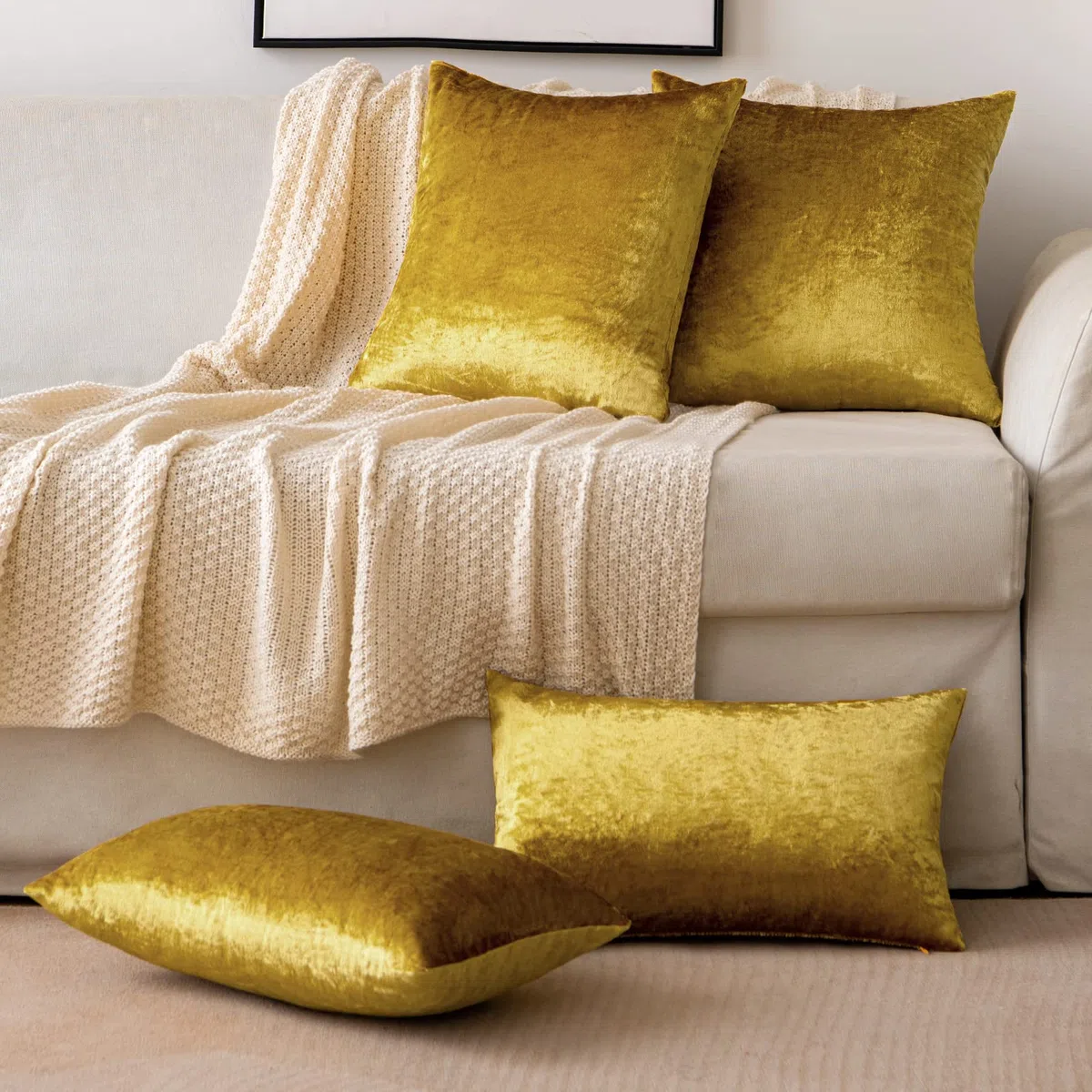 EMEMA Federe in velluto Copricuscini Decorativi Fodere Quadrate per Cuscino per Divano Camera da Letto Casa 40x40 cm Confezione da 2 Oro Luxueux