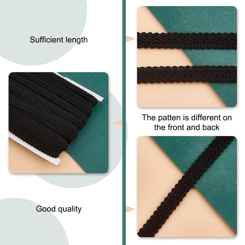 PH Pandahall Gimp Treccia Trim 25m Poliestere Tessuto Treccia Trim Tappezzeria Trim Decorativo Gimp Trim per L'Artigianato Fai Da Te Cucito Decorazione Della Tenda Gioielli Costume Accessori, Nero