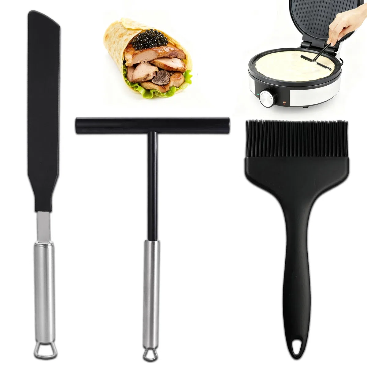 3 Pezzi Distributore di Crepes in Acciaio Inox, Stendipasta a Forma di T, Crepe Maker Accessori, Stendi per Pan Pancake Antiaderente per Casa Cucina Cottura Utensili Da Forno