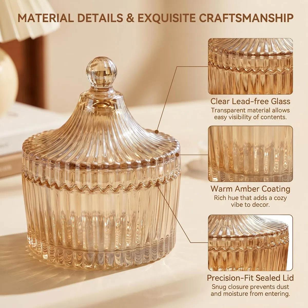 Piatto per caramelle in vetro con coperchio ciotola decorativa pervaso per caramelle coperto in cristallo vaso di caramelle per buffet da matrimonio vaso per alimenti a forma di tenda 300ml (Ambra)