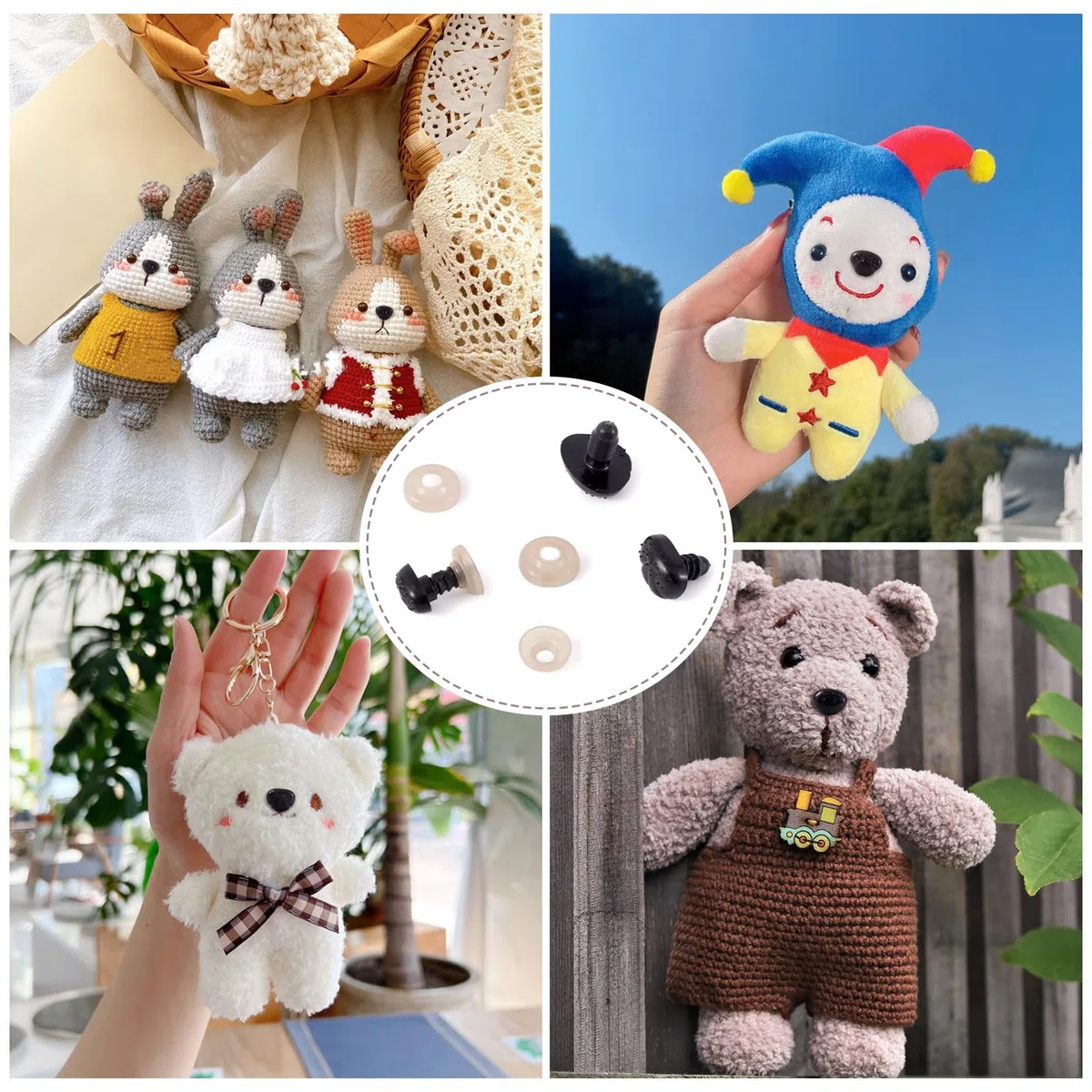 Beadthoven - Nasi di sicurezza in plastica nera con rondelle, nasi per bambole artigianali per amigurumi, marionette, orsacchiotti, peluche (4 dimensioni)