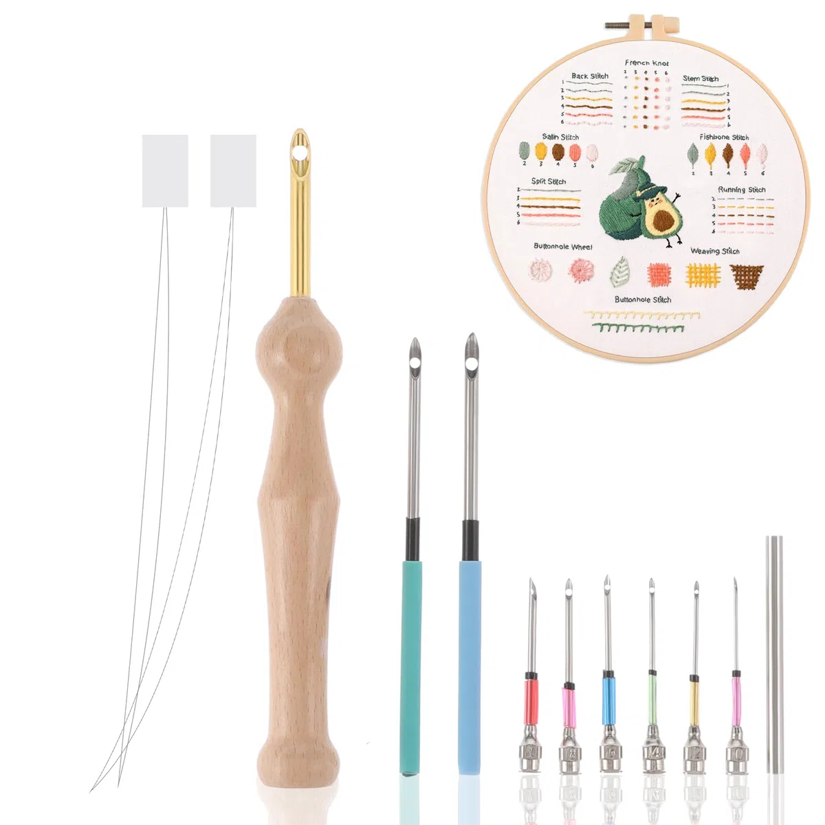 Set di 12 aghi per punch, strumento da ricamo regolabile con aghi di ricambio, tubi, kit di avviamento, kit da ricamo per ricamo, punto croce, principianti