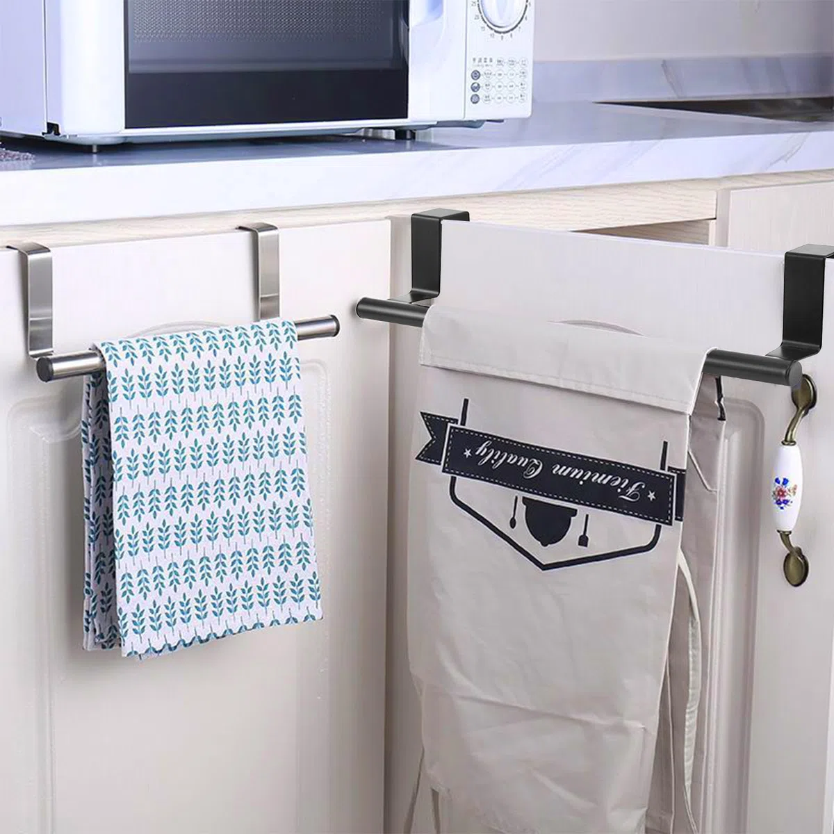 2 Pezzi 36cm Porta Strofinacci Cucina Senza Forare Sopra Porta Asciugamani da Appendere Appendi Strofinacci in Acciaio Inossidabile Portasciugamani per Cucina Bagno Porte (Nero)