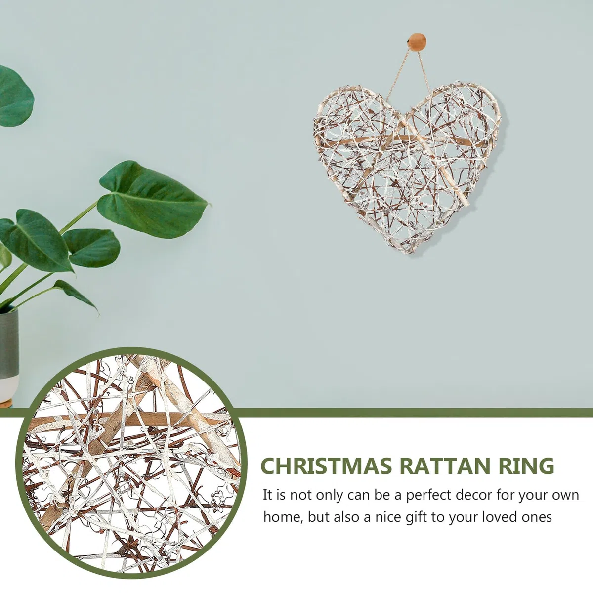 Corona Decorativa a Forma di Cuore in Rattan Naturale per Decorazioni Natalizie e Fai-da-te, per Ambienti Esterni e Feste Design Classico e Materiale Resistente