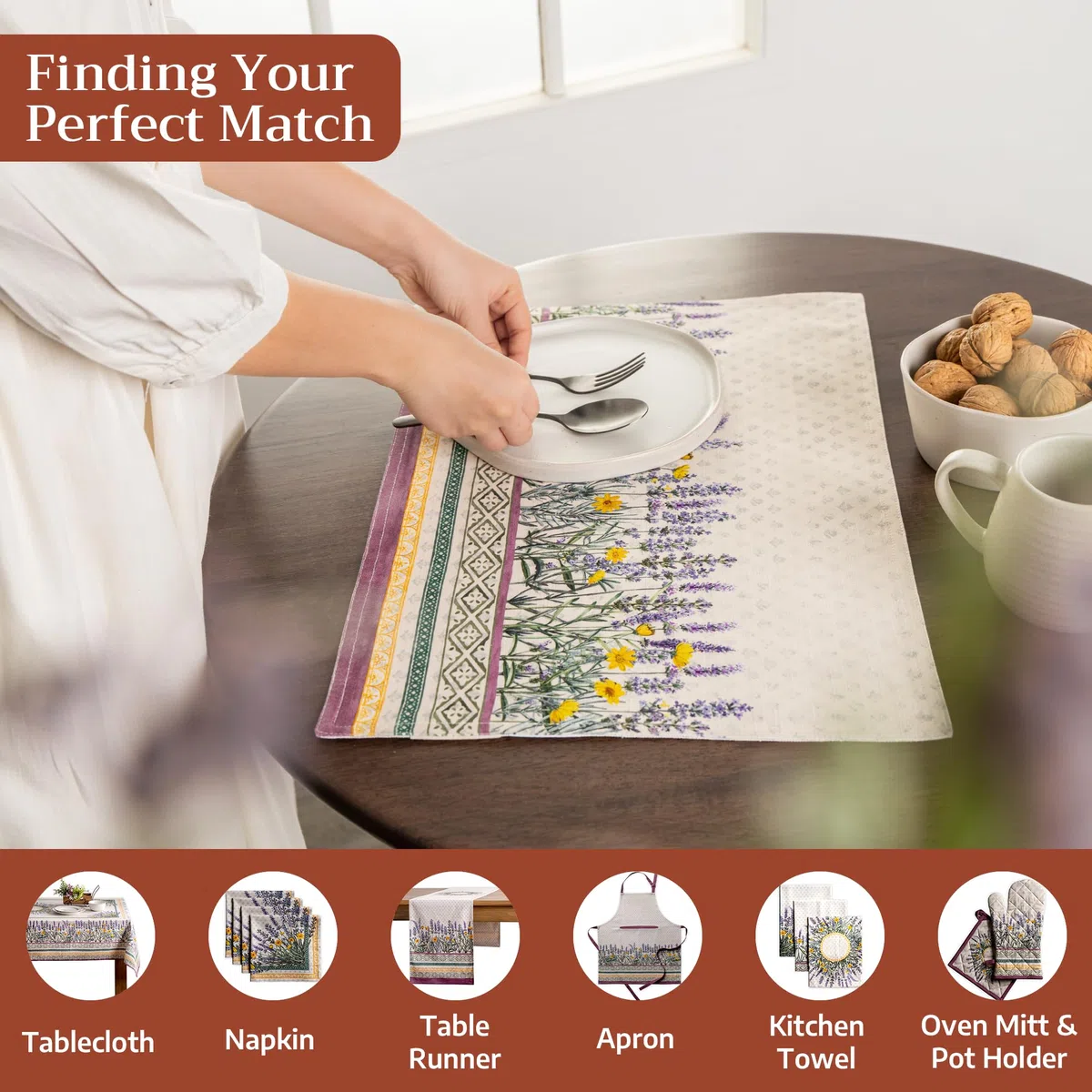 Maison d'Hermine Set di 4 tovagliette in 100% cotone, lavabili e riutilizzabili, per casa, cucina, sala da pranzo, feste, matrimoni, ristoranti, Primavera Estate (Fanny Lavender, 33 cm x 48 cm)