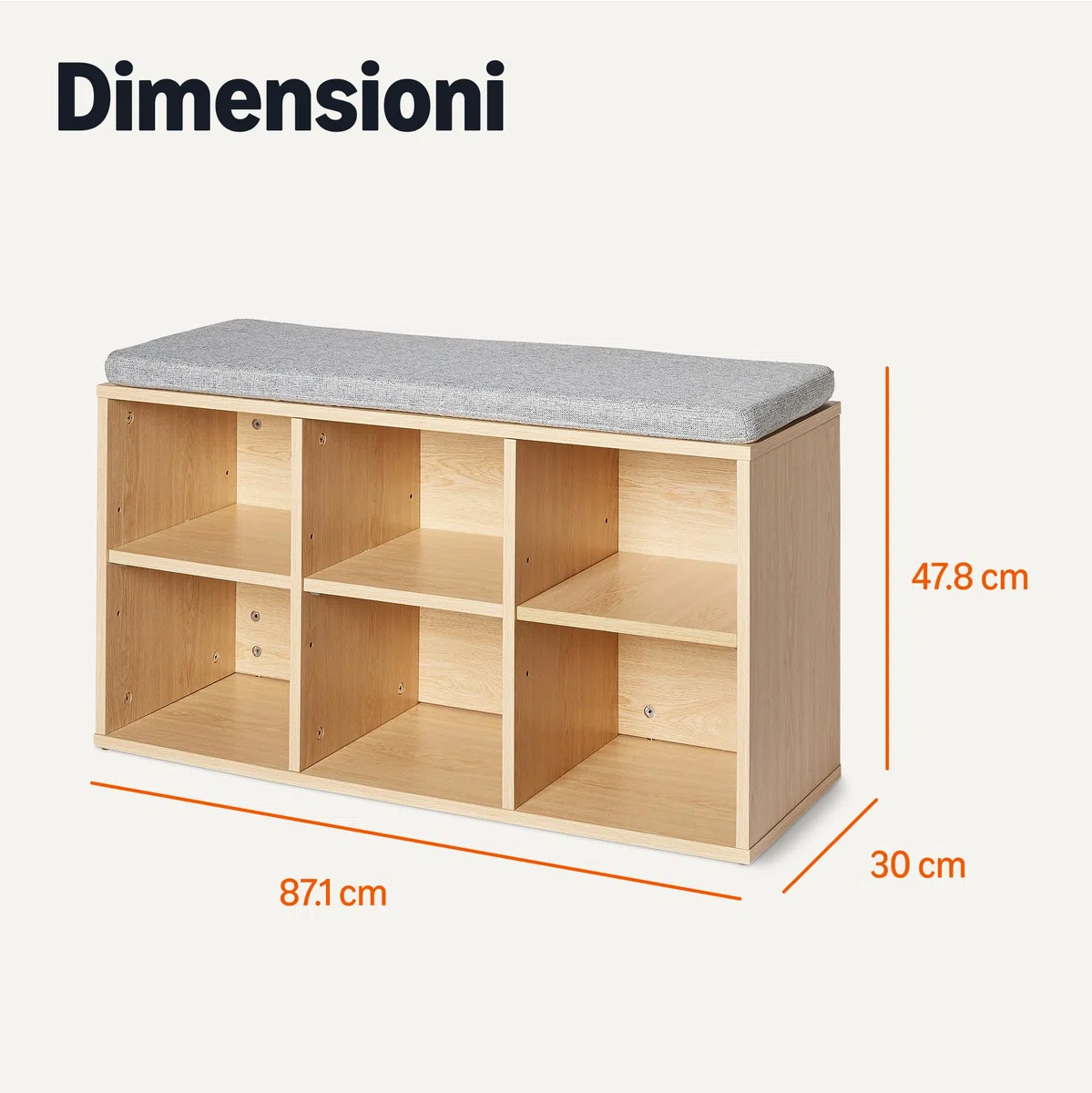 Amazon Basics - Scarpiera con Cuscino, Scarpiera con 6 Scomparti, Ripiani Regolabili, per Ingresso, 87 x 30 x 48cm, Rovere