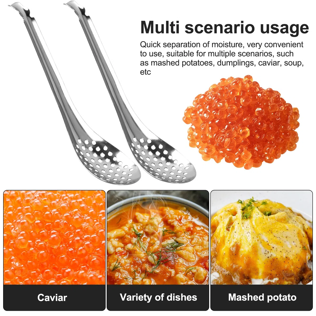 Volumoon 4pcs Cucchiaio Caviale, Cucchiaio Forato Molecolare, Cucchiaio per Sferificazione, Cucchiai da Portata in Acciaio Inox, Piccolo Cucchiaio Scanalato in Acciaio, Adatto a Casa Cucina Ristorante