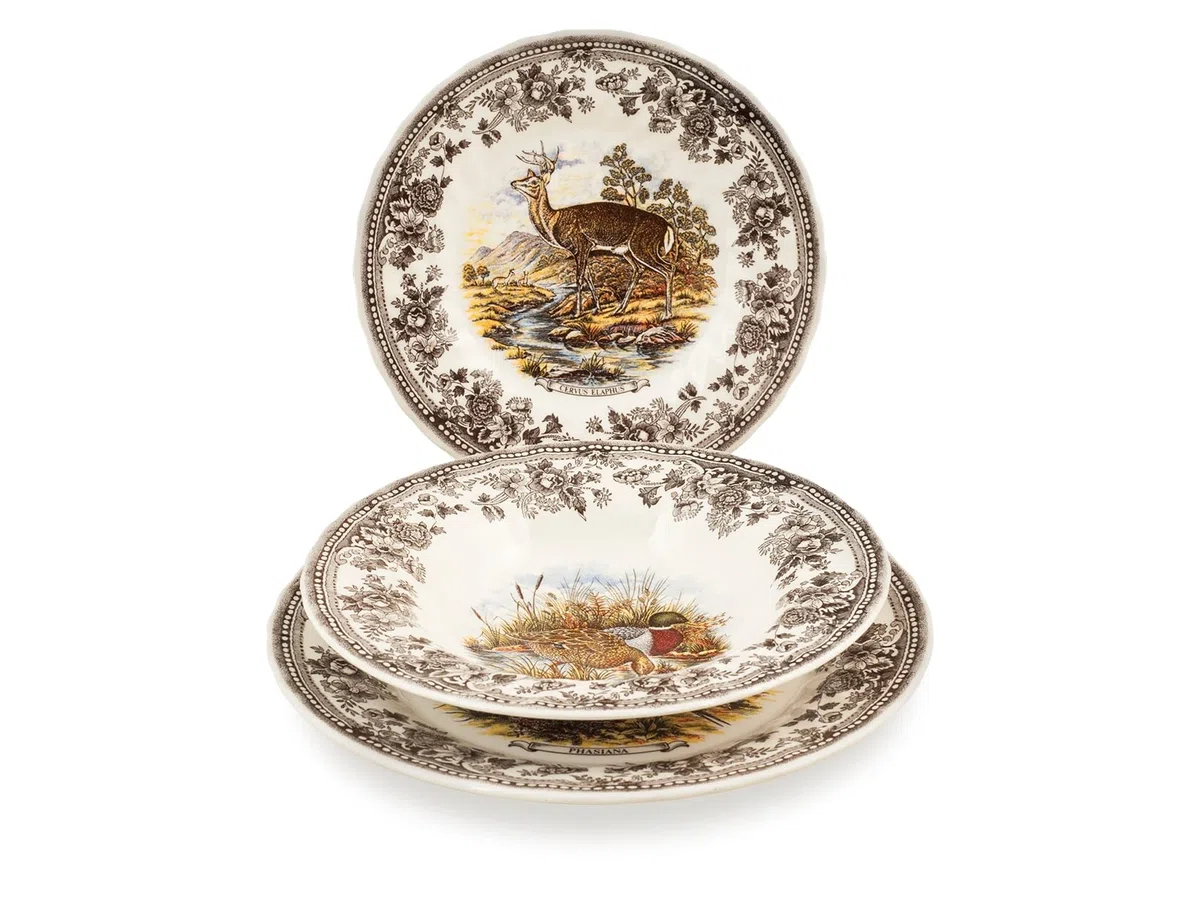 James Sadeler&Sons by Churchill, Servizio Tavola 18 pezzi Wild Life, Earthenware, Bianco Avorio/Marrone