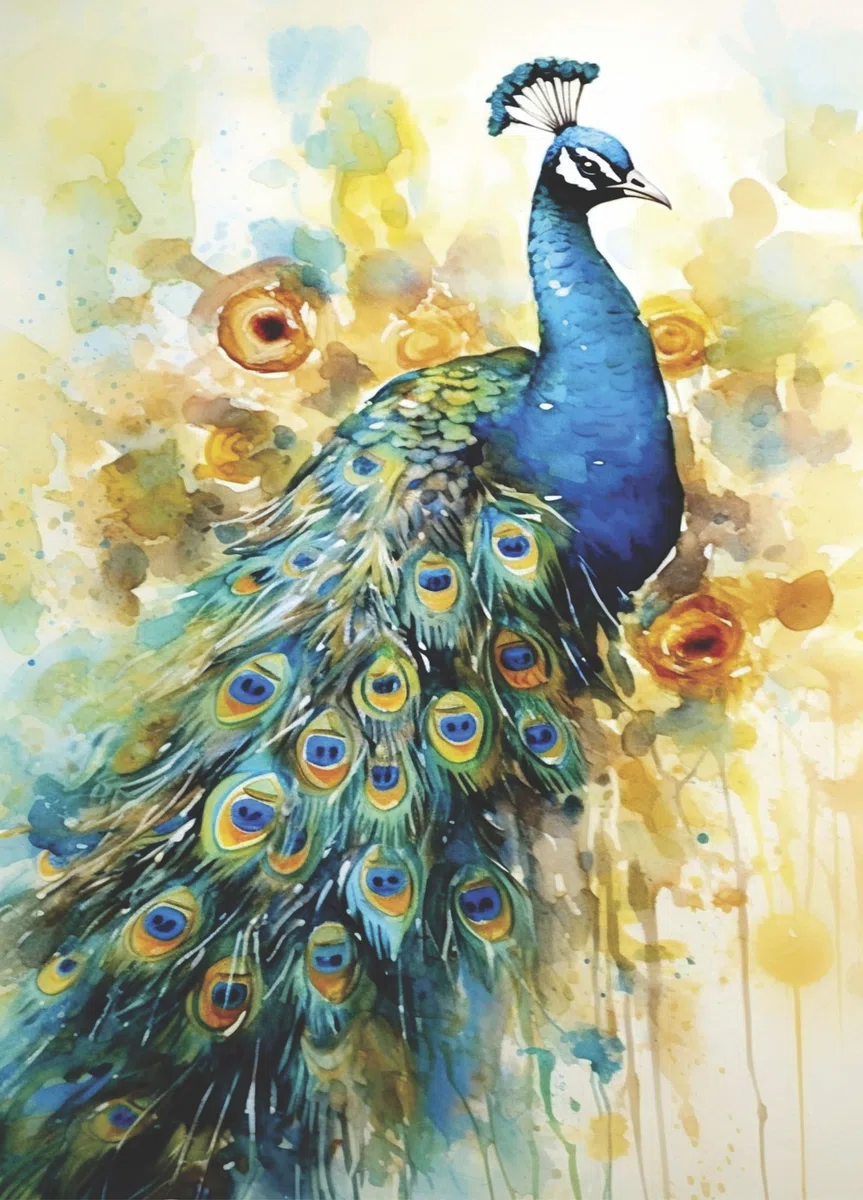 Carta di riso colorata con Pavone, 29 x 40cm (1pc) - per decoupage di poster per mobili da CRAFT KREATIVELY