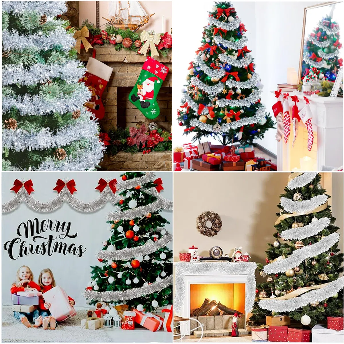 6 Pcs Ghirlanda Natalizia Argento, 12m Tinsel per Albero di Natale, Festoni Decorazioni per Interni ed Esterni