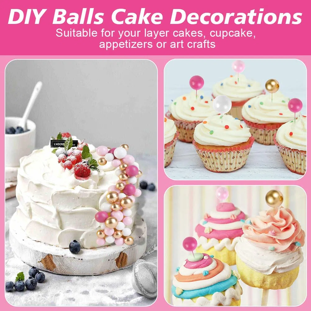 URAQT Palline Sfera Cake Topper, 45 Pz Mini Palloncino per Torta, Ball Cupcake Perle Balls Inserto, per Anniversario Festa di Compleanno Baby Shower (A)