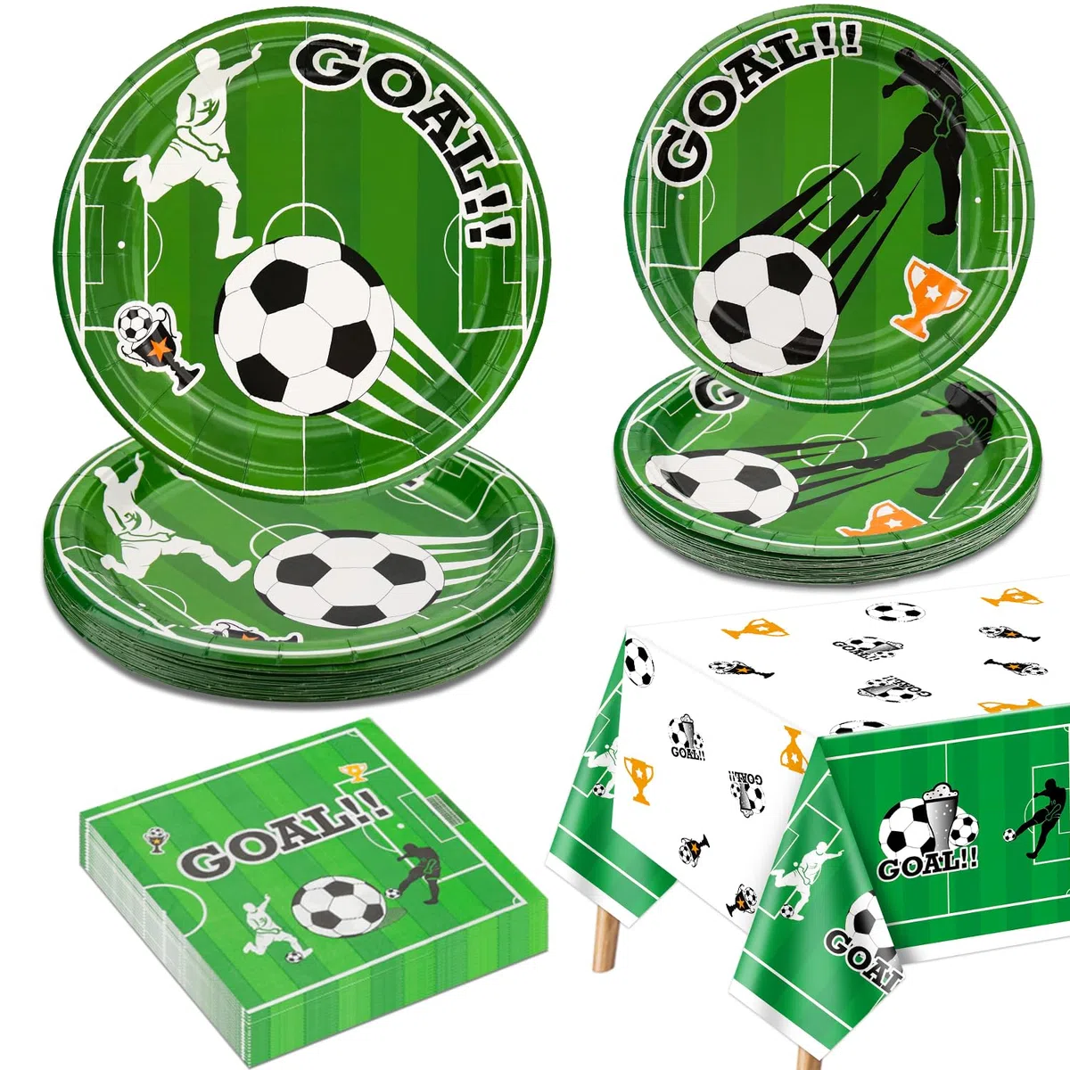 Decorazioni per feste di calcio per 20 ospiti, set da tavola include piatti di carta da calcio, tovaglia da calcio, tovaglioli, per tema sportivo festa di compleanno, baby shower decorazioni per feste