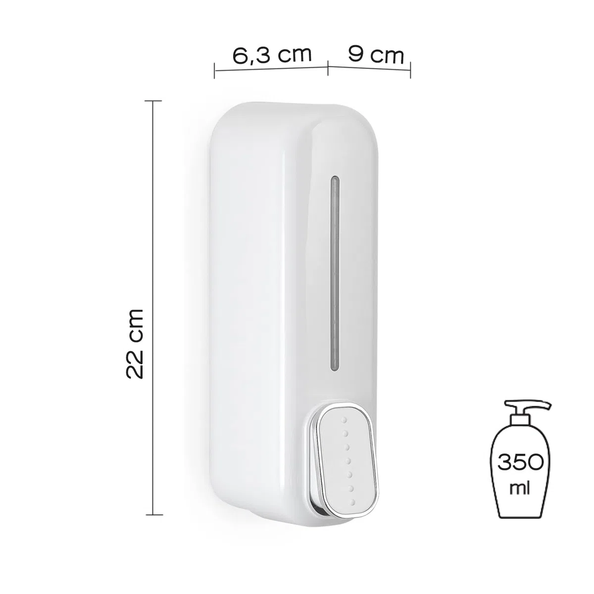 GEDY | Mullet Dispenser Sapone e Gel Igienizzante da 350 ml, Colore Bianco, Dimensioni 22 x 6,3 x 9 cm e Peso 0,205 kg