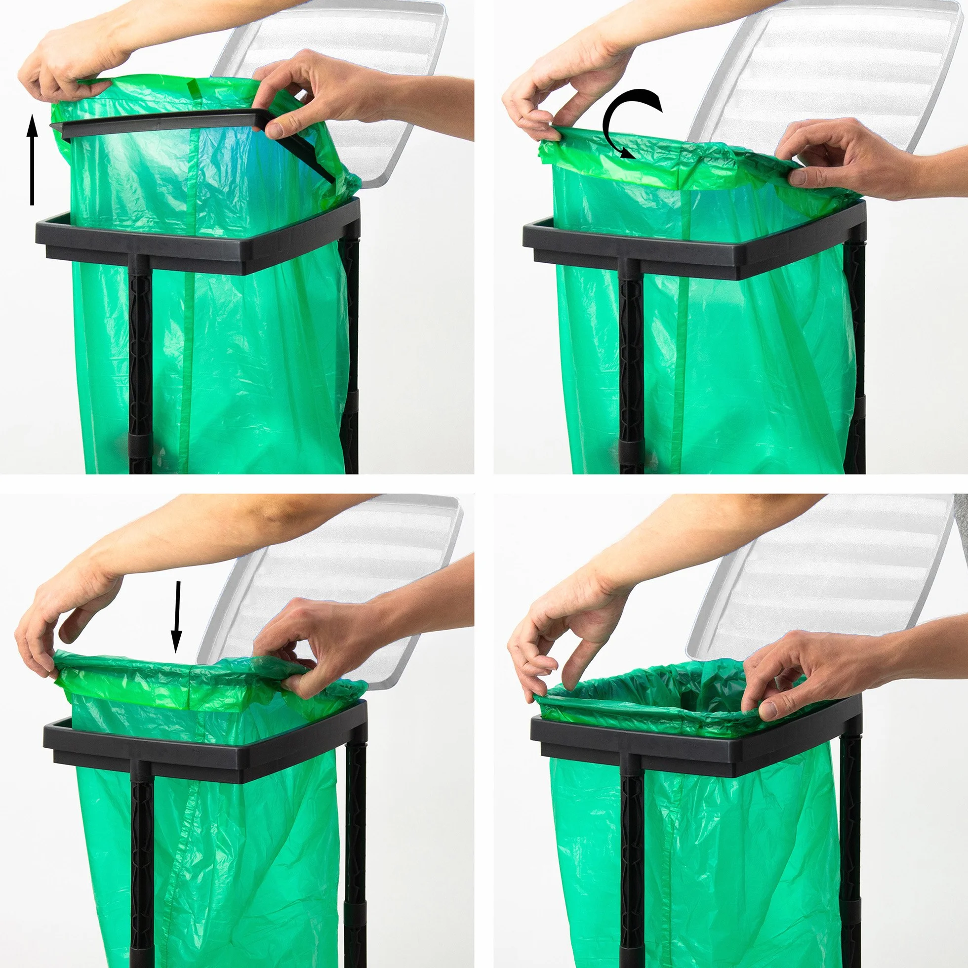 Grizzly porta sacchi spazzatura, 1x portarifiuti cestino per rifiuti con coperchio grigio, sistema a innesto regolabile in altezza con anello di fissaggio, per di diverse dimensioni da 25-120 litri