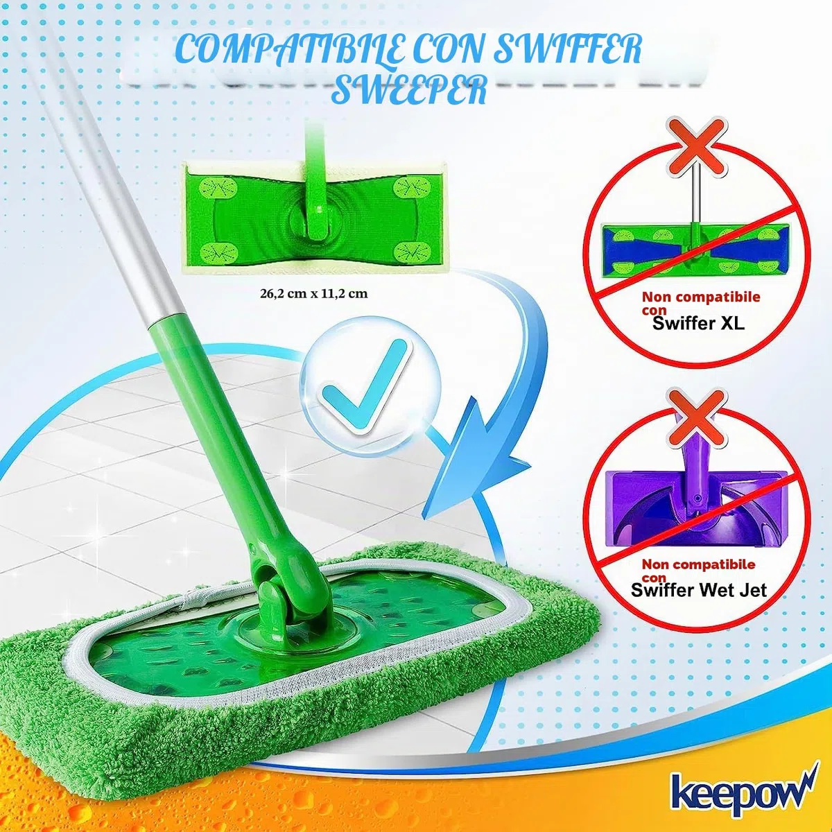 KEEPOW 8 Verde Panni per Swiffer Lavapavimenti, Microfibra Panni per Swiffer Scopa, Lavabili per Swiffer Panni Catturapolvere, Panni Riutilizzabili per Swiffer Sweeper Mop, 8 Pezzi